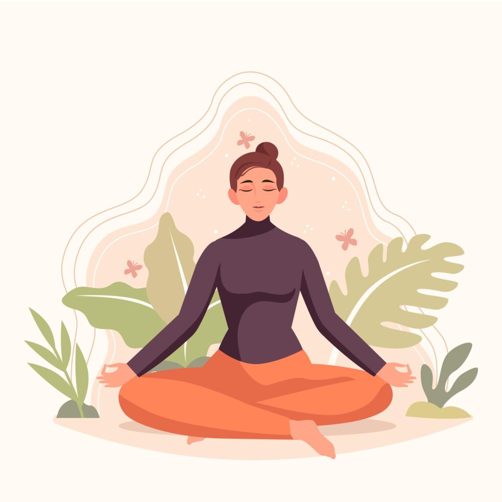 flat illustration of a woman doing meditation