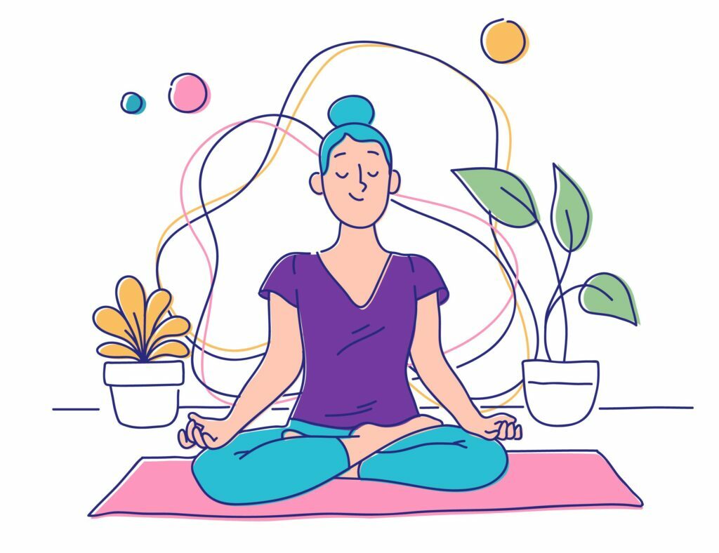 Flat illustration of a woman meditating